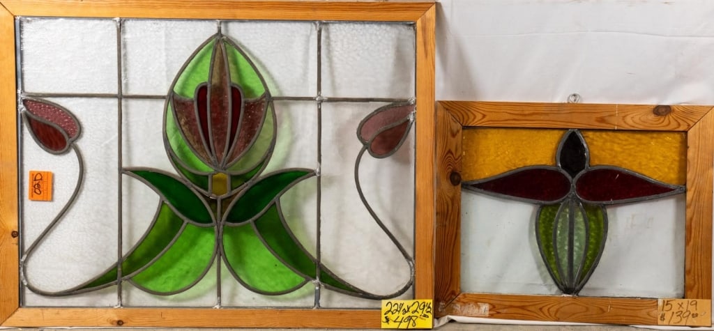 TWO CONTINENTAL STAINED GLASS PANELS (1 of 4)