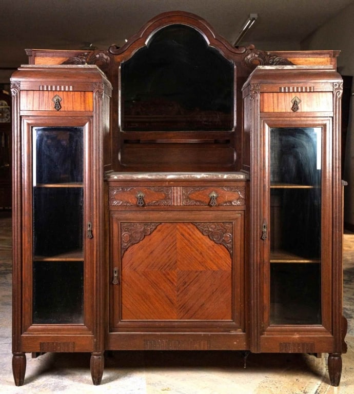 FRENCH ART NOUVEAU MARBLE TOP VITRINE BUFFET (1 of 5)
