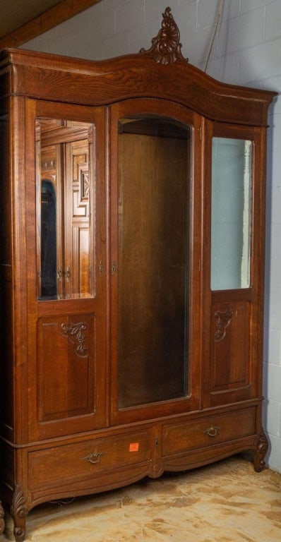 FRENCH OAK TRIPLE MIRROR ARMOIRE (1 of 4)