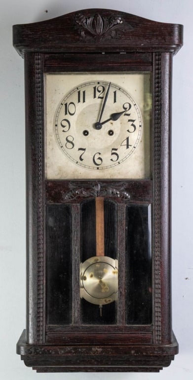 ENGLISH ART DECO OAK WALL CLOCK (1 of 3)