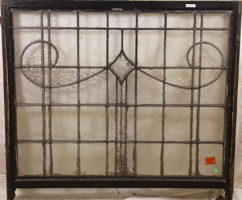 ANTIQUE CONTINENTAL LEADED GLASS PANEL: Antique Continental leaded glass panel. Approximate dimensions: h. 40", w. 44" Disclaimer: This is an online court ordered bankruptcy sale. Participating bidders must have a credit card on file with L