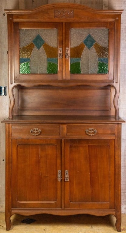 FRENCH ART NOUVEAU STAINED GLASS BUFFET (1 of 5)