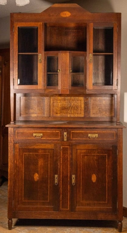 ENGLISH ART DECO INLAID OAK VITRINE (1 of 5)