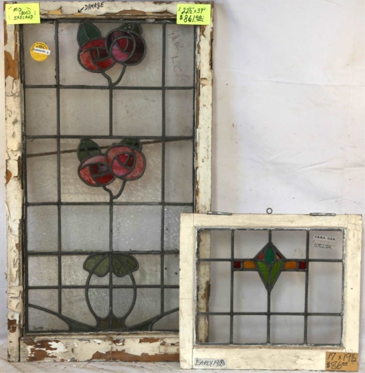 TWO IRISH STAINED GLASS PANELS (1 of 3)