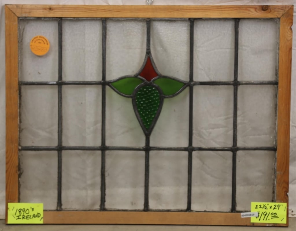 ANTIQUE IRISH STAINED GLASS PANEL (1 of 3)