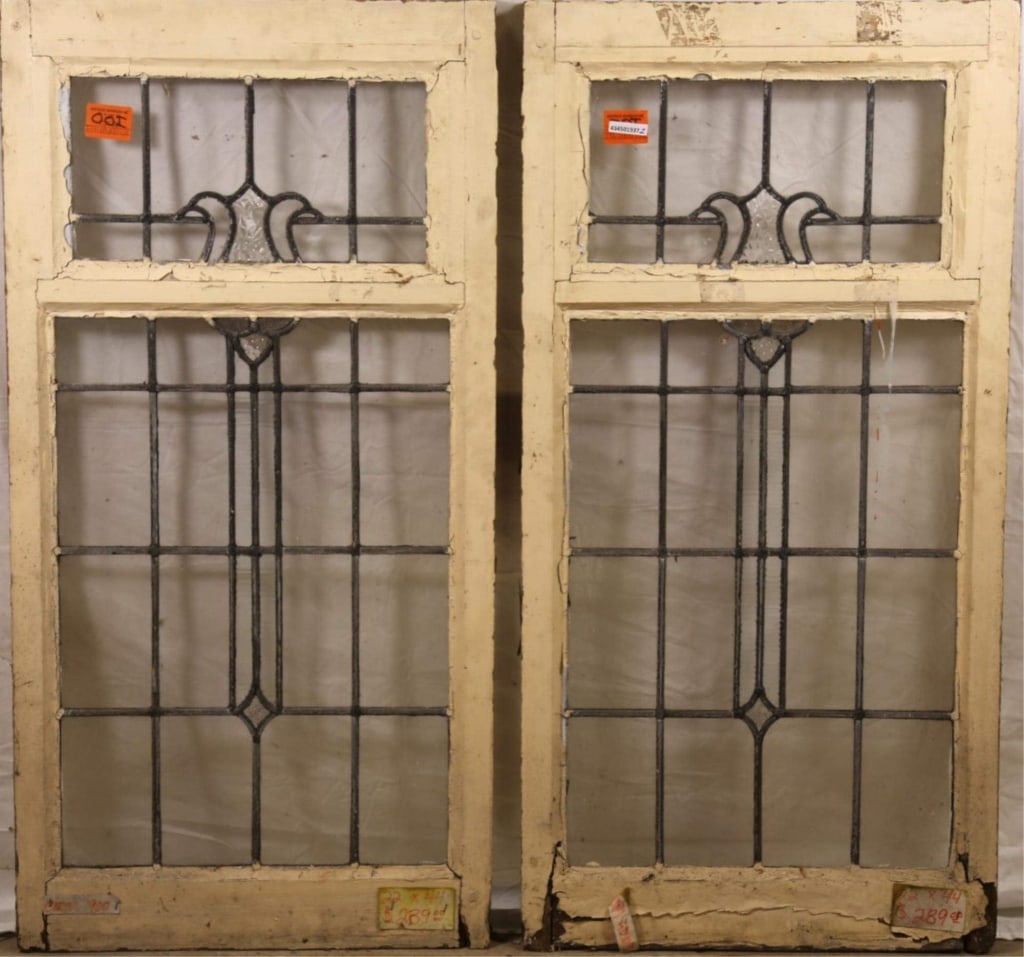 PAIR OF ANTIQUE CONTINENTAL LEADED GLASS PANELS: Pair of antique Continental leaded glass panels. Approximate dimensions: h. 44", w. 22" Disclaimer: This is an online court ordered bankruptcy sale. Participating bidders must have a credit card on fi