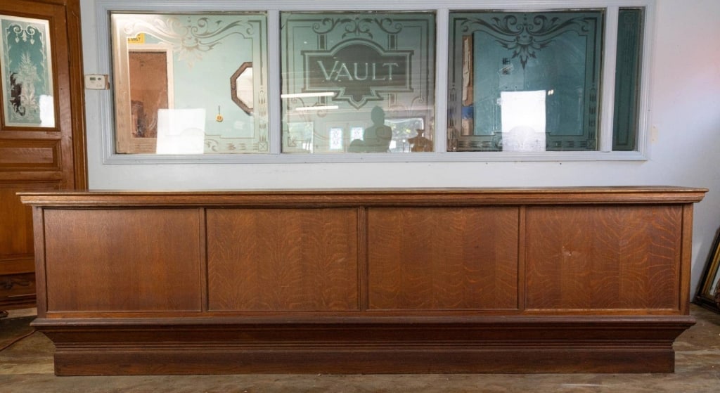 FRENCH ART DECO STORE COUNTER: French Art Deco store counter. Approximate dimensions: h. 34.5", w. 120", d. 20" Disclaimer: This is an online court ordered bankruptcy sale. Participating bidders must have a credit card on file with