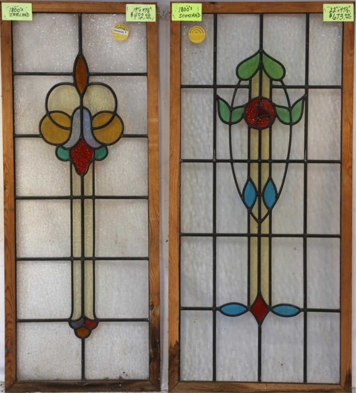 PAIR OF CONTINENTAL STAINED GLASS PANELS (1 of 4)