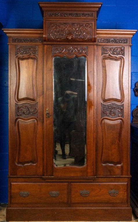FRENCH RENAISSANCE REVIVAL WALNUT ARMOIRE (1 of 5)