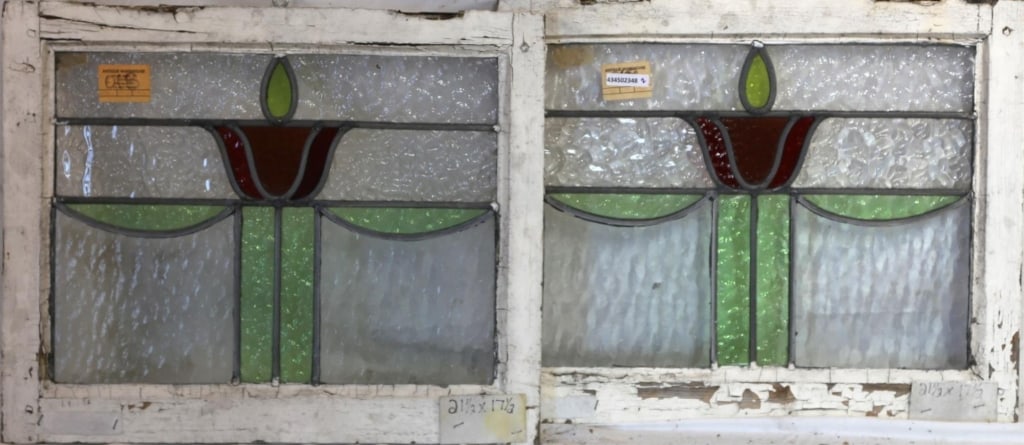 PAIR OF ENGLISH STAINED GLASS PANELS (1 of 3)