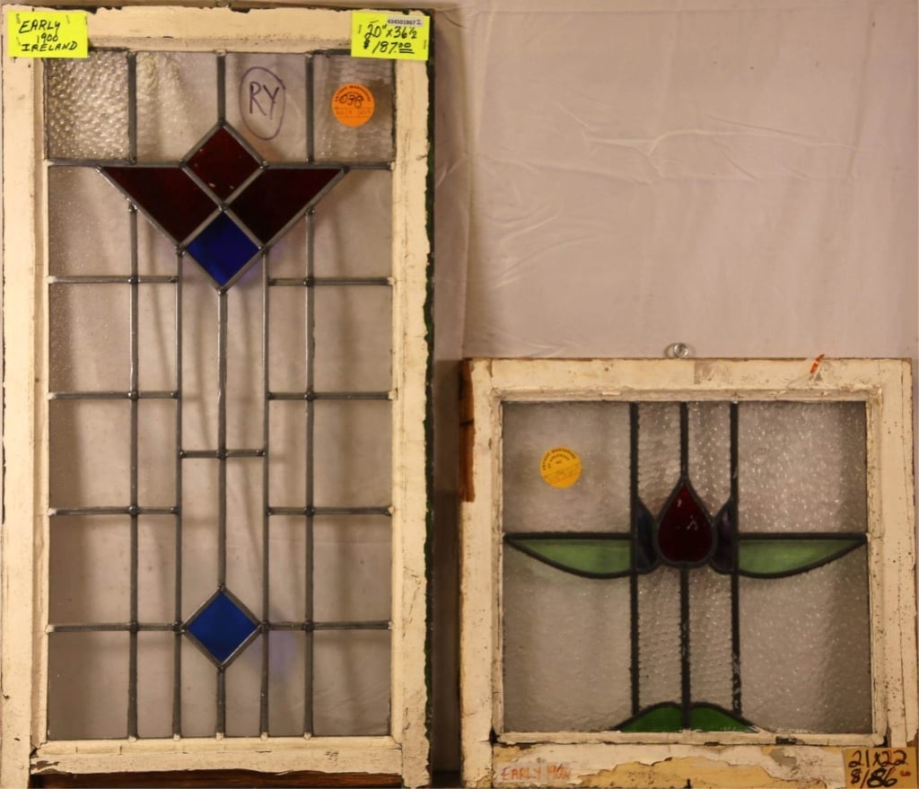 TWO ANTIQUE IRISH STAINED GLASS PANELS (1 of 5)