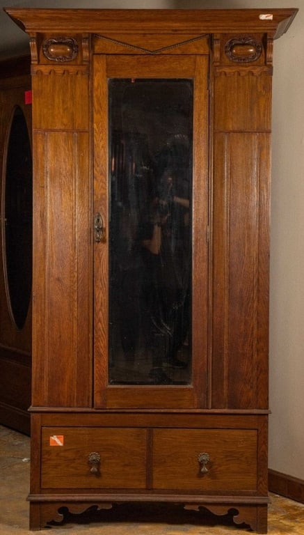 ENGLISH OAK MIRRORED WARDROBE (1 of 4)