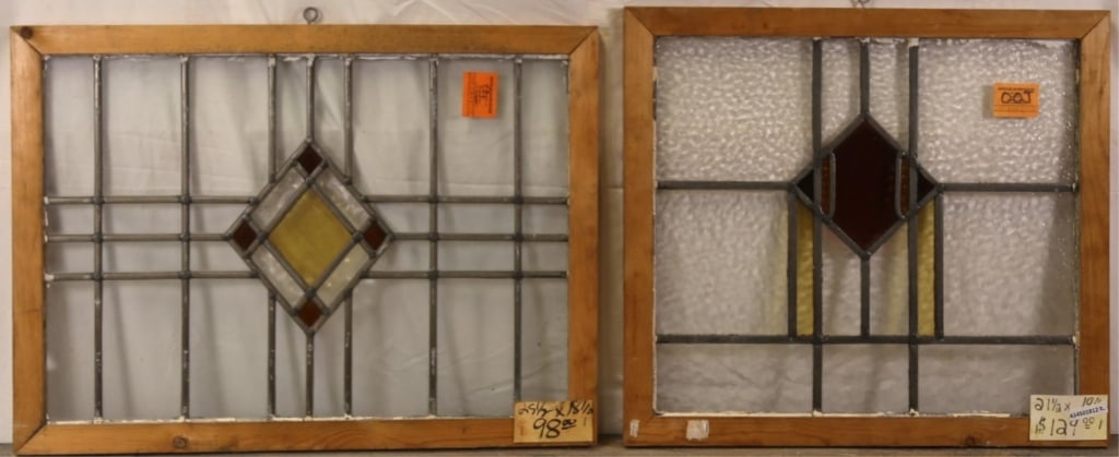 TWO CONTINENTAL ART DECO STAINED GLASS PANELS (1 of 5)