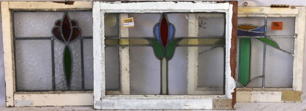 THREE CONTINENTAL STAINED GLASS PANELS (1 of 4)