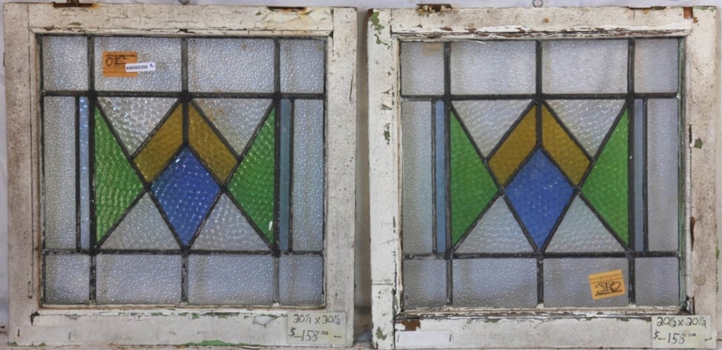 PAIR OF CONTINENTAL ART DECO STAINED GLASS PANELS (1 of 4)
