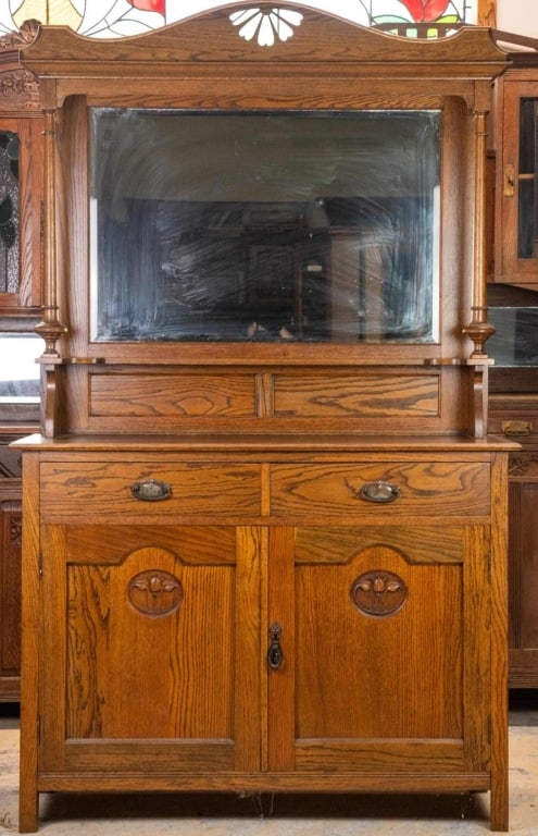 ENGLISH ART NOUVEAU MAHOGANY MIRRORED BACK SERVER (1 of 4)