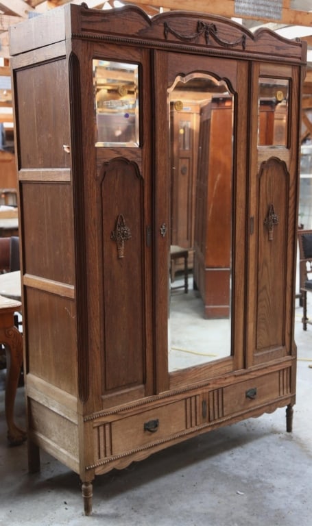 FRENCH OAK MIRRORED ARMOIRE (1 of 5)