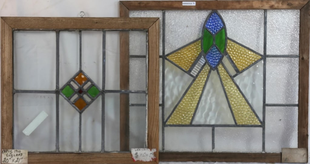 TWO ENGLISH ART DECO STAINED GLASS PANELS (1 of 3)