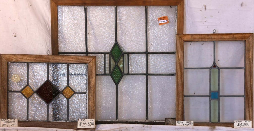 THREE CONTINENTAL STAINED GLASS PANELS (1 of 4)