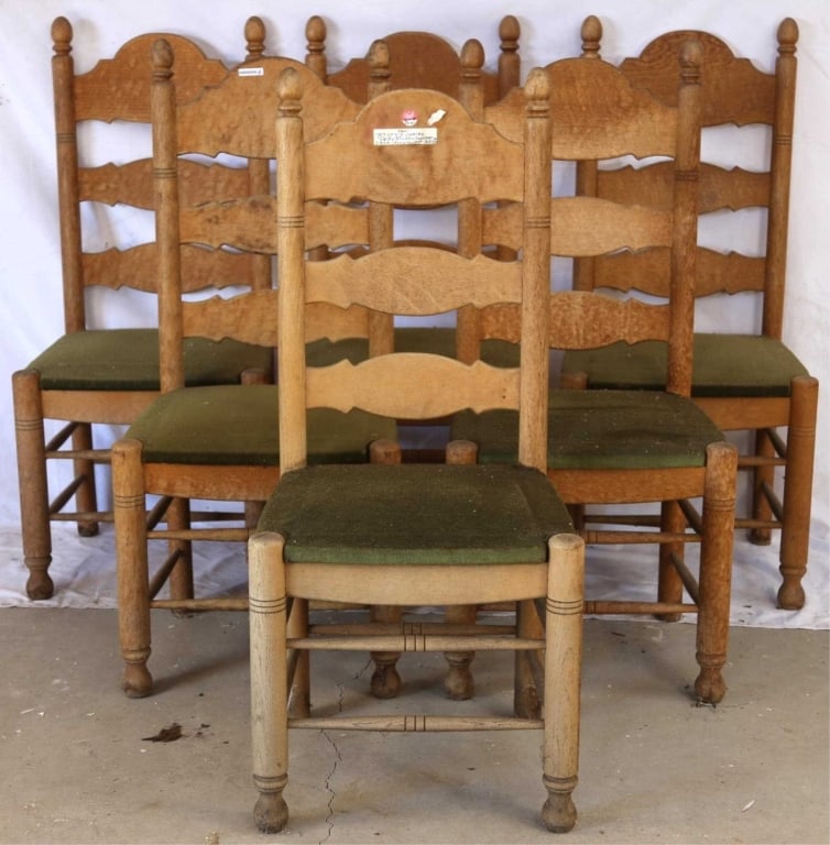 SET OF 6 DUTCH LADDER BACK OAK DINING CHAIRS (1 of 3)