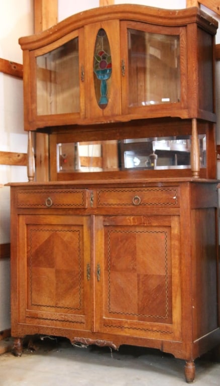 FRENCH ART NOUVEAU MARQUETRY VITRINE BUFFET (1 of 4)
