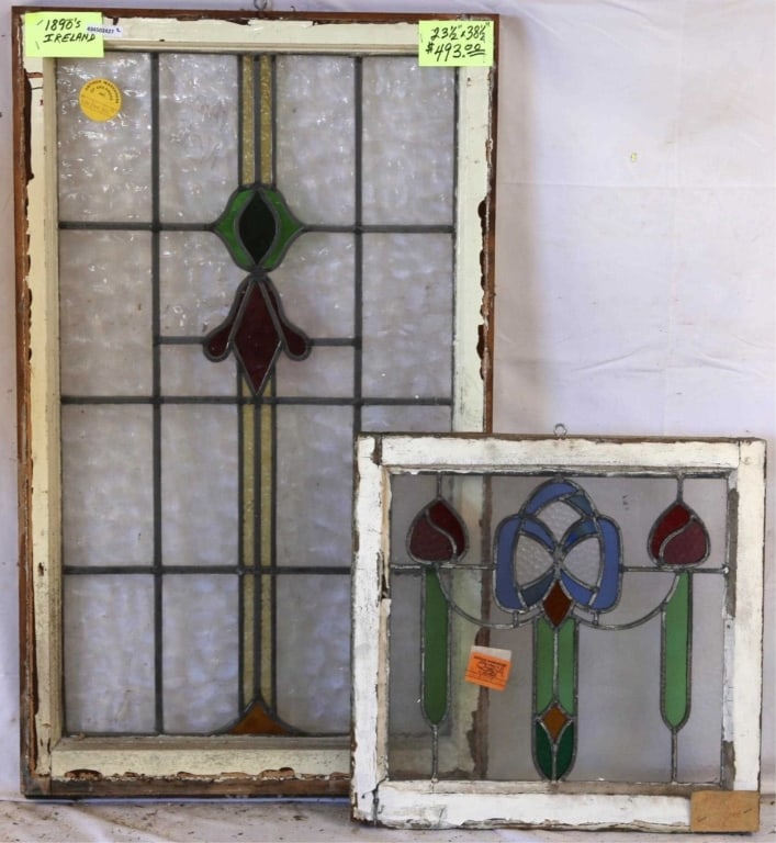TWO IRISH STAINED GLASS PANELS (1 of 4)