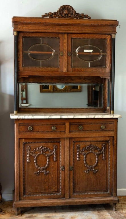 19TH. C. FLEMISH OAK MARBLE TOP BUFFET (1 of 4)