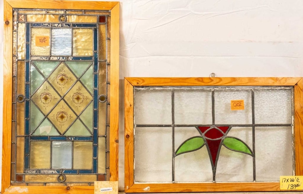 TWO CONTINENTAL STAINED GLASS PANELS (1 of 4)