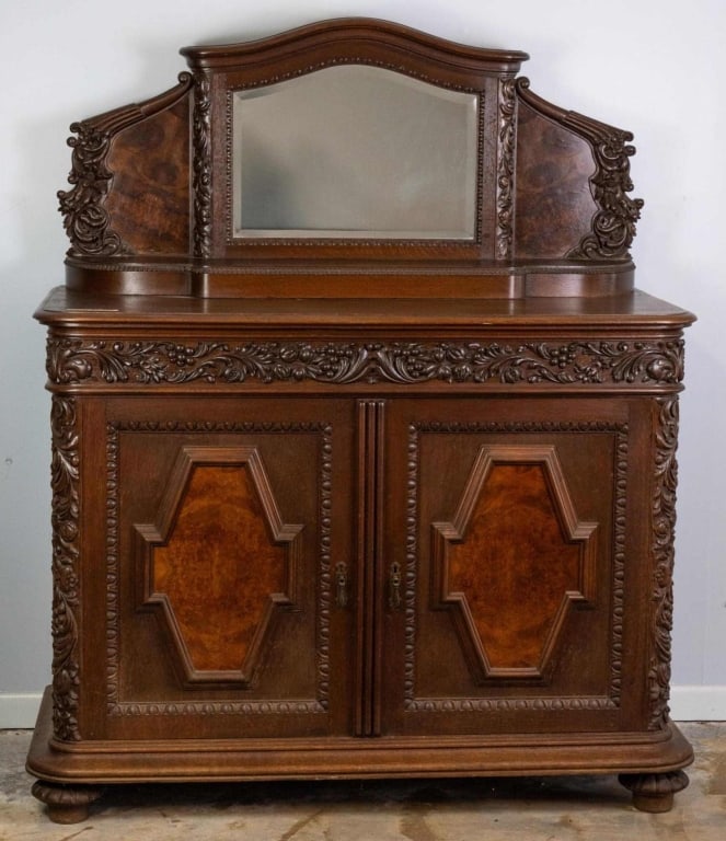 19TH C. FRENCH HAND CARVED BURL WALNUT BUFFET (1 of 4)