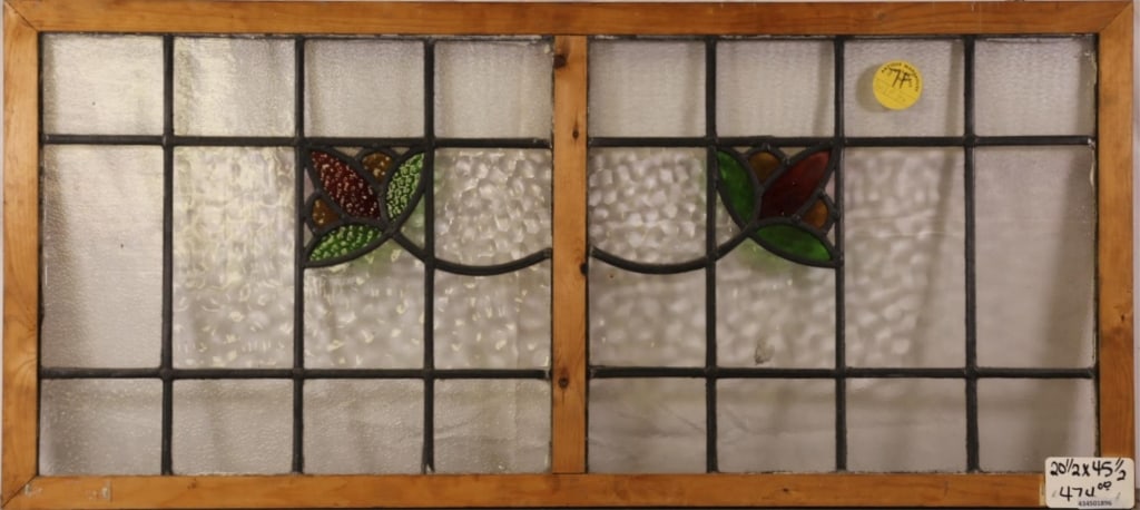 FRENCH ART NOUVEAU STAINED GLASS DOUBLE PANEL (1 of 4)