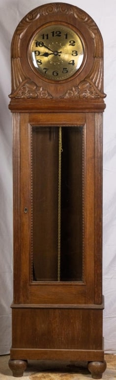GERMAN CARVED OAK TALL CASE CLOCK (1 of 4)