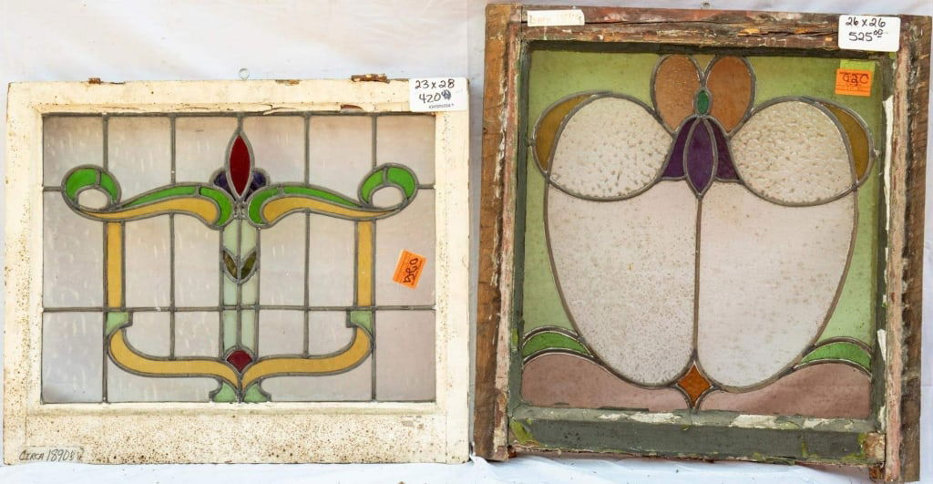 TWO FRENCH ART NOUVEAU STAINED GLASS PANELS (1 of 5)