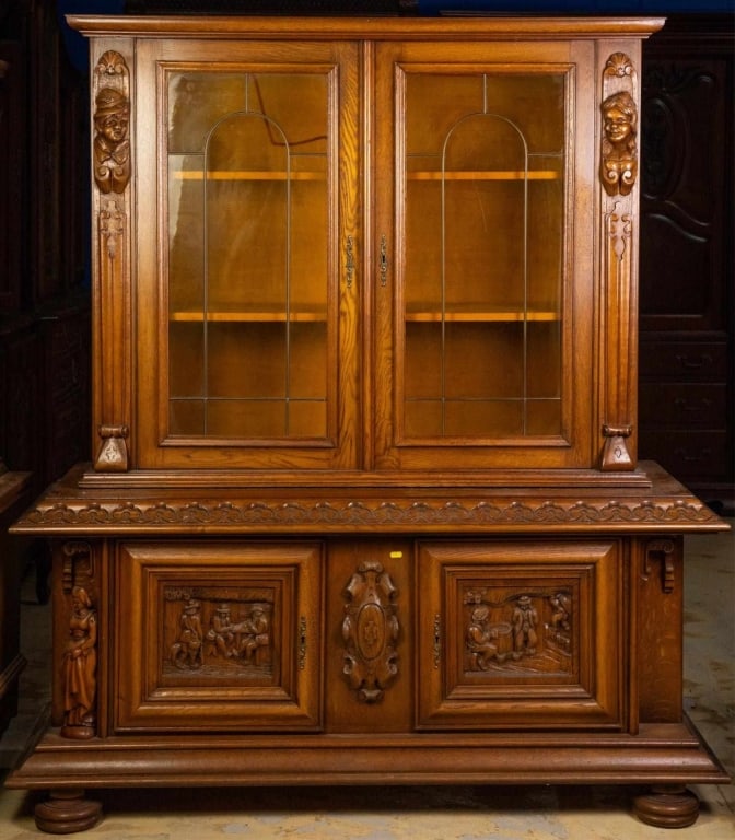 FRENCH RENAISSANCE STYLE CANARY GLASS VITRINE CABI (1 of 6)