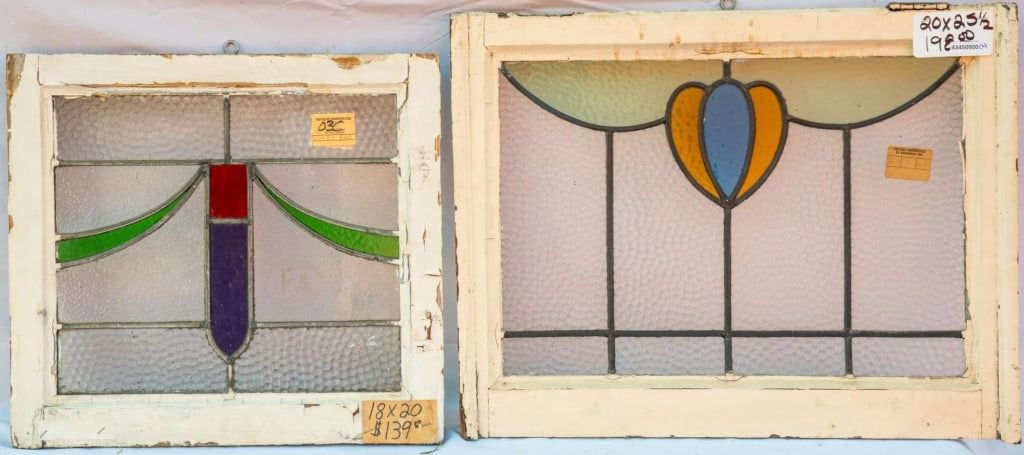 TWO FRENCH ART DECO STAINED GLASS PANELS (1 of 4)