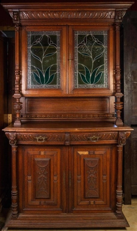 FRENCH RENAISSANCE REVIVAL STAINED GLASS BUFFET (1 of 5)