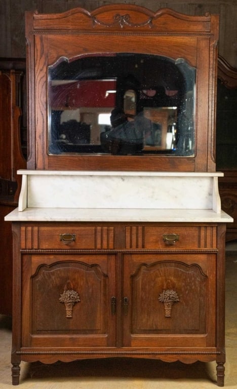 FRENCH OAK MARBLE TOP MIRRORED BACK WASHSTAND (1 of 5)