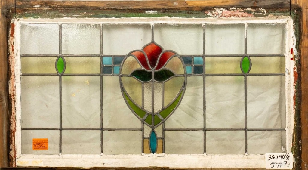 ANTIQUE CONTINENTAL STAINED GLASS PANEL (1 of 3)