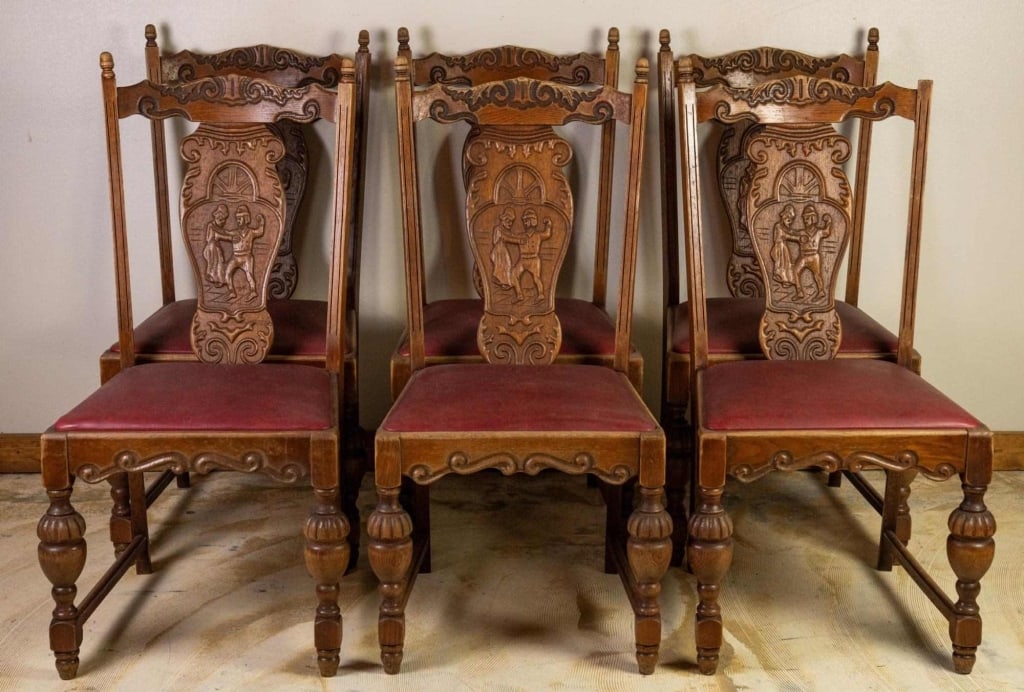 SET OF 6 FRENCH RENAISSANCE STYLE FIGURAL CHAIRS (1 of 4)