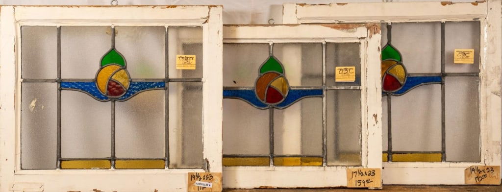 SET OF 3 FRENCH ART NOUVEAU STAINED GLASS PANELS (1 of 3)