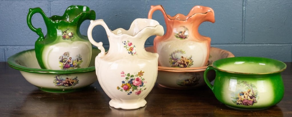 2 STAFFORDSHIRE POTTERY WASH SETS & PITCHER (1 of 3)