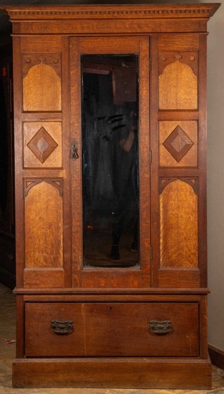 FRENCH OAK MIRRORED ARMOIRE (1 of 4)