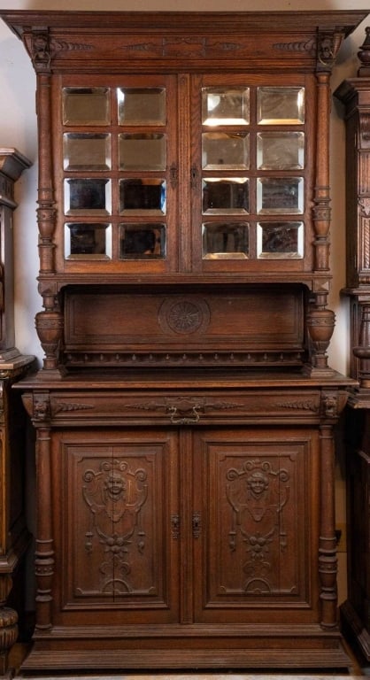 FRENCH RENAISSANCE REVIVAL CARVED VITRINE BUFFET (1 of 4)