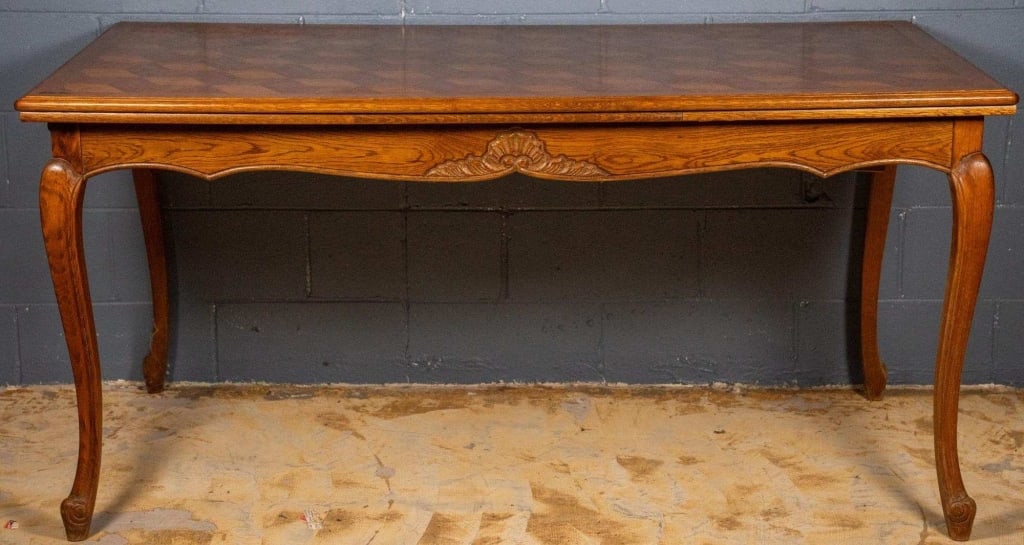 FRENCH OAK PARQUETRY DROP LEAF DINING TABLE (1 of 4)