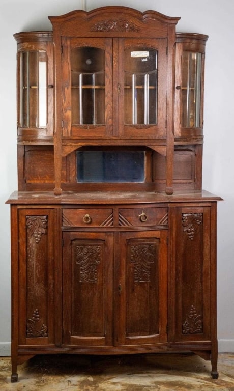 FRENCH ART NOUVEAU MIRRORED BACK BUFFET: French. Art Nouveau mirrored back buffet. Approximate dimensions: h. 82", w. 47.5", d. 19" Disclaimer: This is an online court ordered bankruptcy sale. Participating bidders must have a credit card on