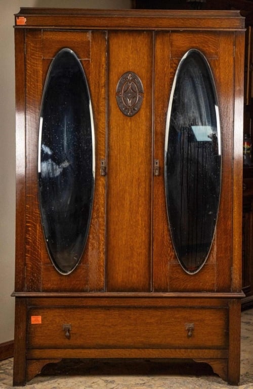 FRENCH OAK MIRRORED ARMOIRE (1 of 4)