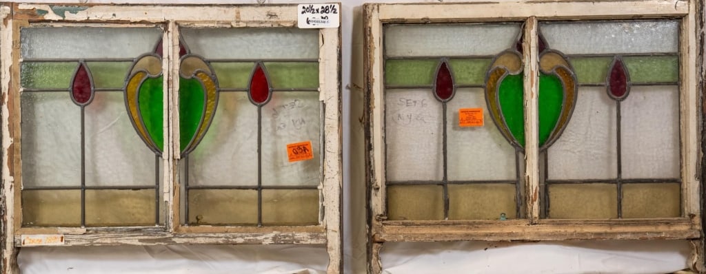 PAIR OF FANTIQUE CONTINENTAL STAINED GLASS PANELS (1 of 4)