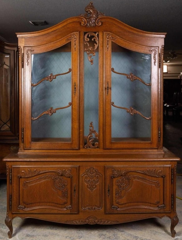 FRENCH LOUIS XV CARVED OAK VITRINE (1 of 4)