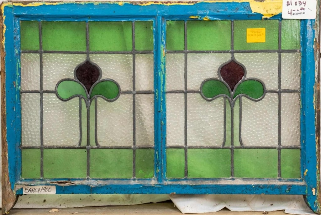 ANTIQUE FRENCH STAINED GLASS DOUBLE PANEL (1 of 3)