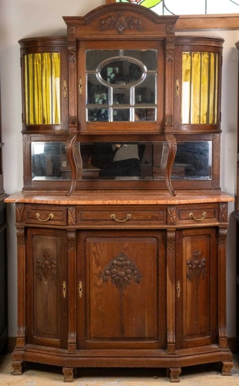 FRENCH ART NOUVEAU MARBLE TOP VITRINE BUFFET (1 of 4)