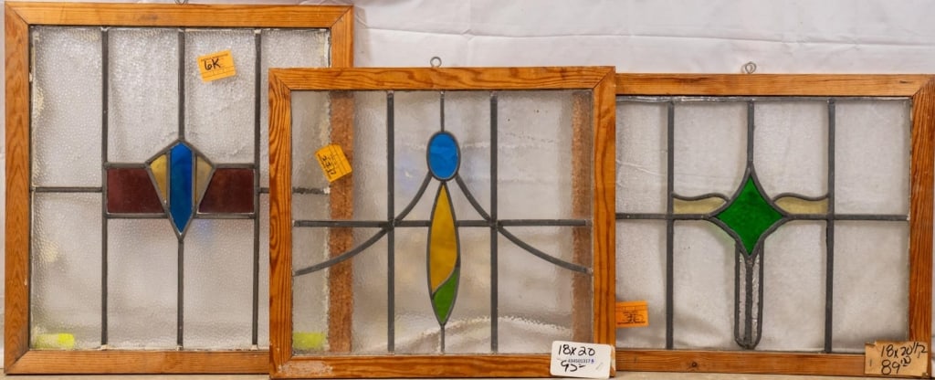 THREE CONTINENTAL STAINED GLASS PANELS (1 of 4)